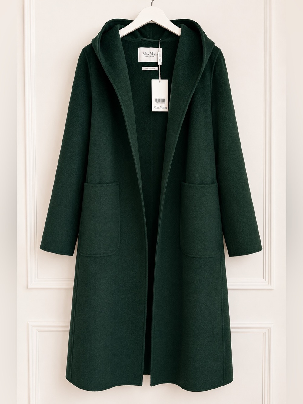 Max Mara Lilia Cashmere Coat Hooded Green Italy Size 12 NWT